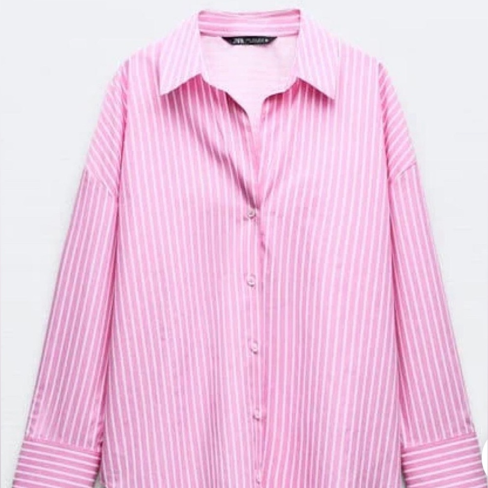 Zara pink and white striped blouse
